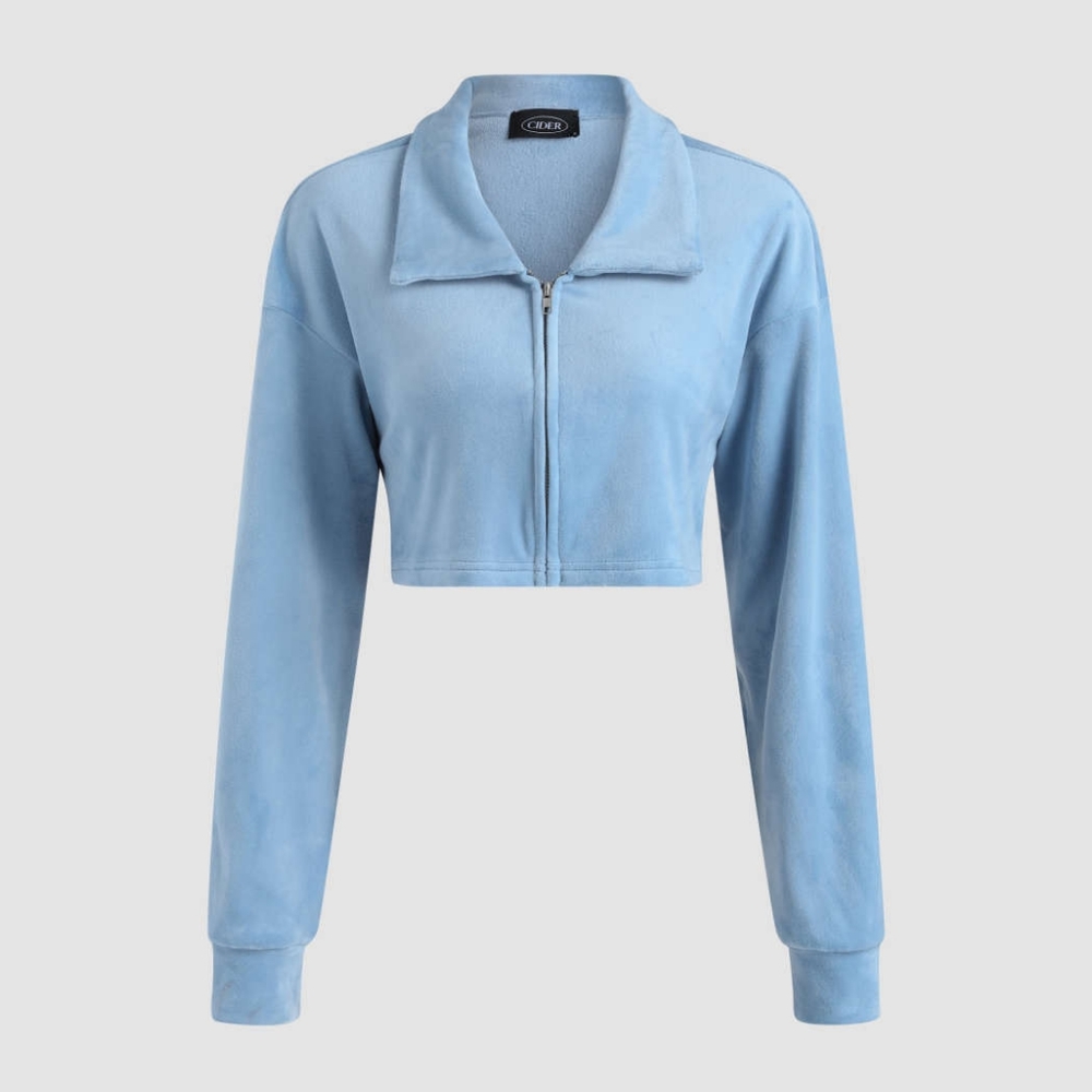 Cider Sky Blue Cropped Zipper Jacket (XS)
